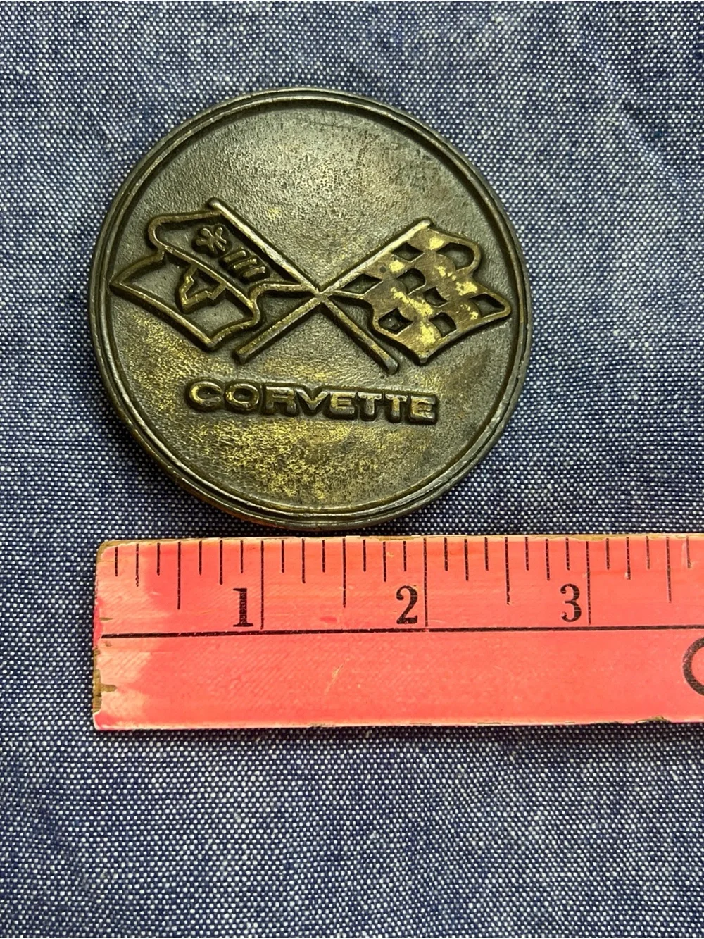 Corvette Belt Buckle Chevrolet Chevy Circle Crossed Flags Vintage 1976 Oden